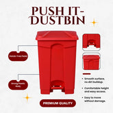 Red dustbin with features highlighted
